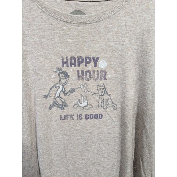 Life Is Good T Shirt Womens XL Graphic Tee Happy Hour Campfire Dog Classic Fit - Picture 2 of 11